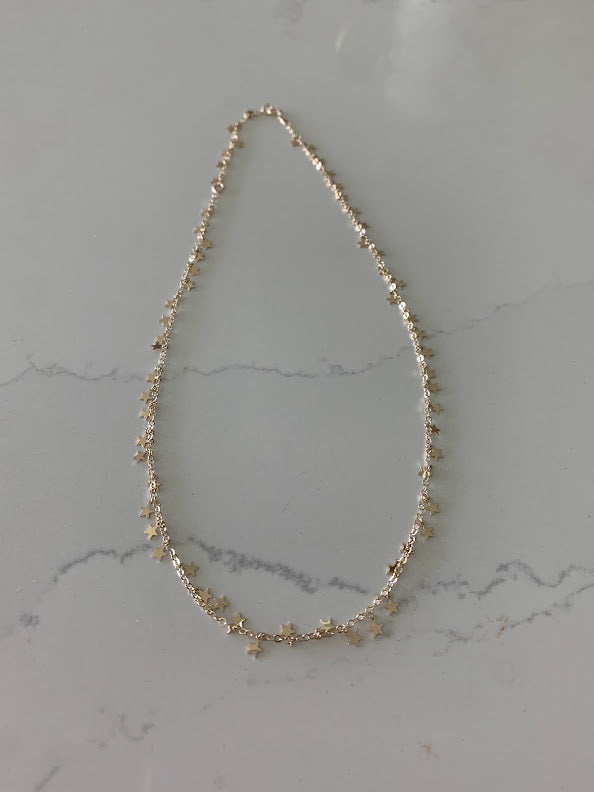 14k Solid Gold Multi Stars Necklace, Choker, Dainty Necklace, Layering Necklace, Stars Necklace, Solid Gold