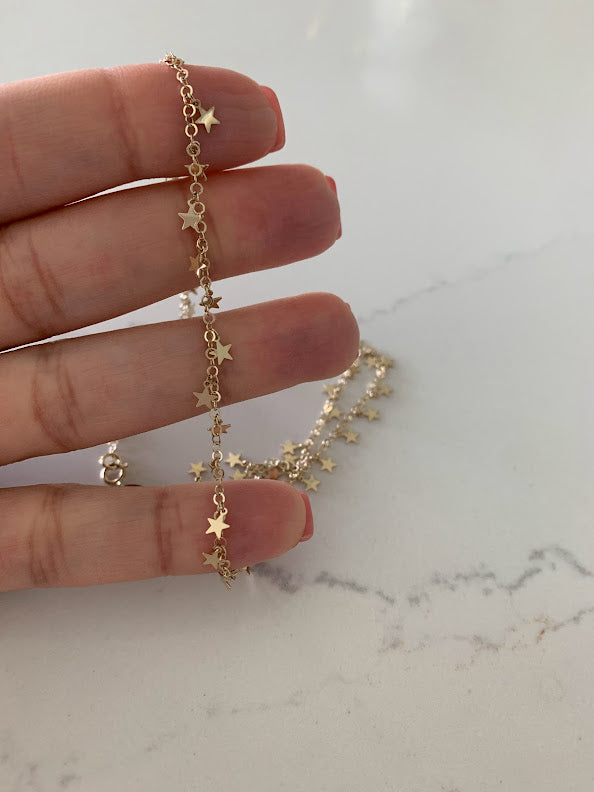 14k Solid Gold Multi Stars Necklace, Choker, Dainty Necklace, Layering Necklace, Stars Necklace, Solid Gold
