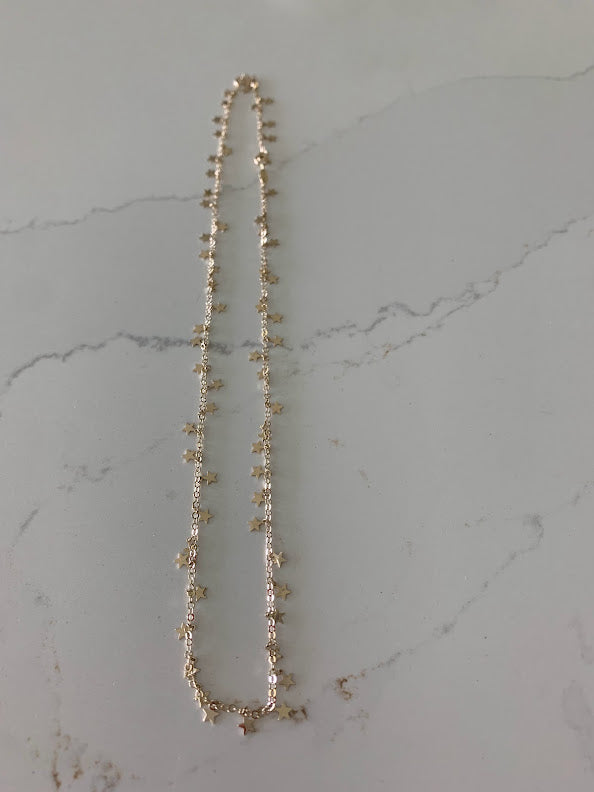 14k Solid Gold Multi Stars Necklace, Choker, Dainty Necklace, Layering Necklace, Stars Necklace, Solid Gold