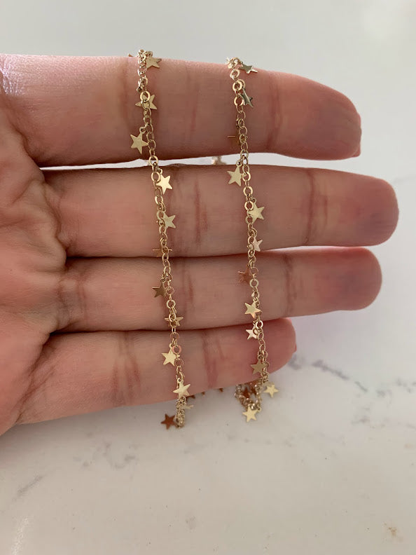 14k Solid Gold Multi Stars Necklace, Choker, Dainty Necklace, Layering Necklace, Stars Necklace, Solid Gold