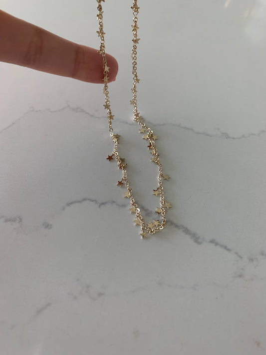 14k Solid Gold Multi Stars Necklace, Choker, Dainty Necklace, Layering Necklace, Stars Necklace, Solid Gold