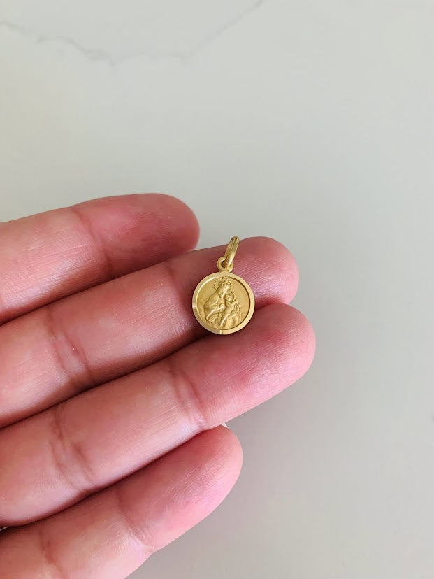 11MM 14K Solid Gold Virgin of Carmen and Sacred Heart of Jesus