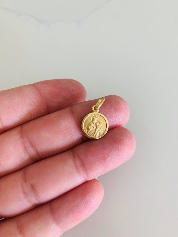 11MM 14K Solid Gold Virgin of Carmen and Sacred Heart of Jesus