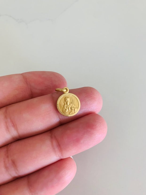 11MM 14K Solid Gold Virgin of Carmen and Sacred Heart of Jesus