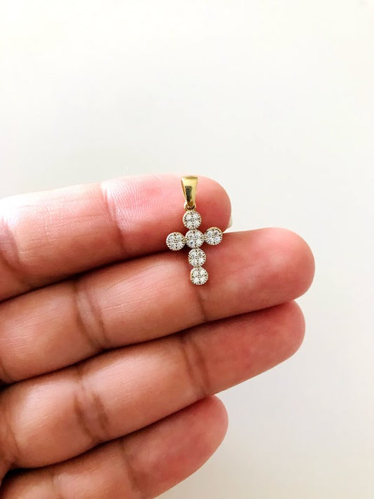 14MM 14K Solid Gold CZ Cross | Yellow Gold Cross | Catholic Pendant | 14K Solid Gold Cross Christian Pendant | Cubic Zirconia Pendant
