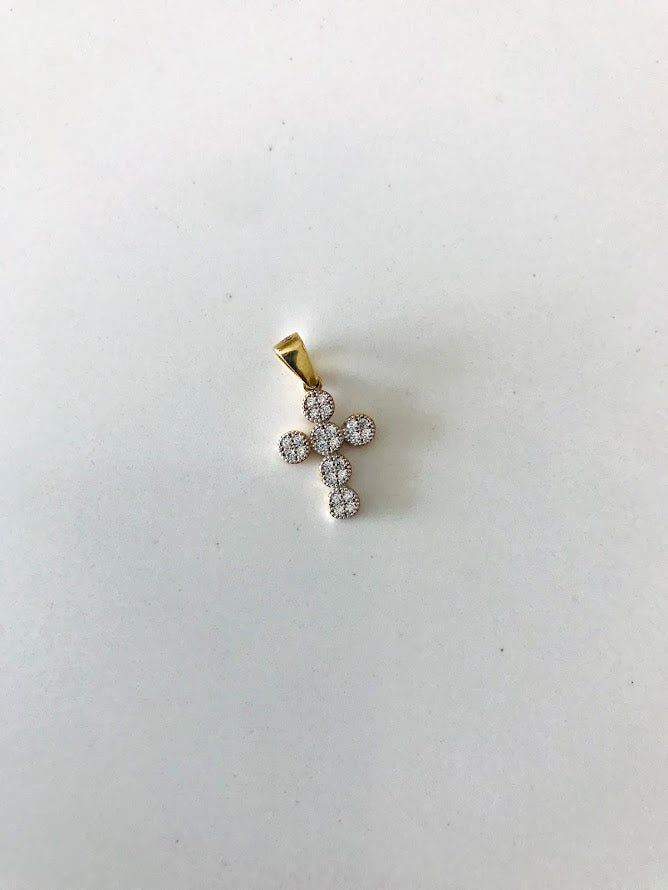14MM 14K Solid Gold CZ Cross | Yellow Gold Cross | Catholic Pendant | 14K Solid Gold Cross Christian Pendant | Cubic Zirconia Pendant