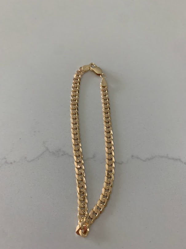 14K Gold Cuban Curb Link Bracelet , Cuban Link Bracelet, 4.5MM Width,  8" Length, Lobster Clasp, Adult Bracelet