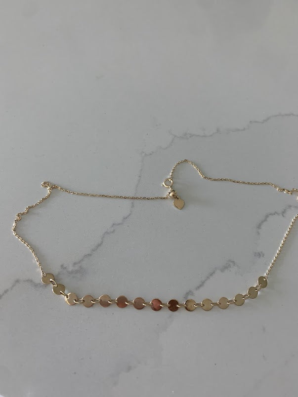 14k Solid Gold Adjustable Disc Choker Necklace, Dainty Necklace, Layering Necklace, 16"/18" Necklace