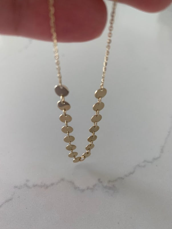 14k Solid Gold Adjustable Disc Choker Necklace, Dainty Necklace, Layering Necklace, 16"/18" Necklace