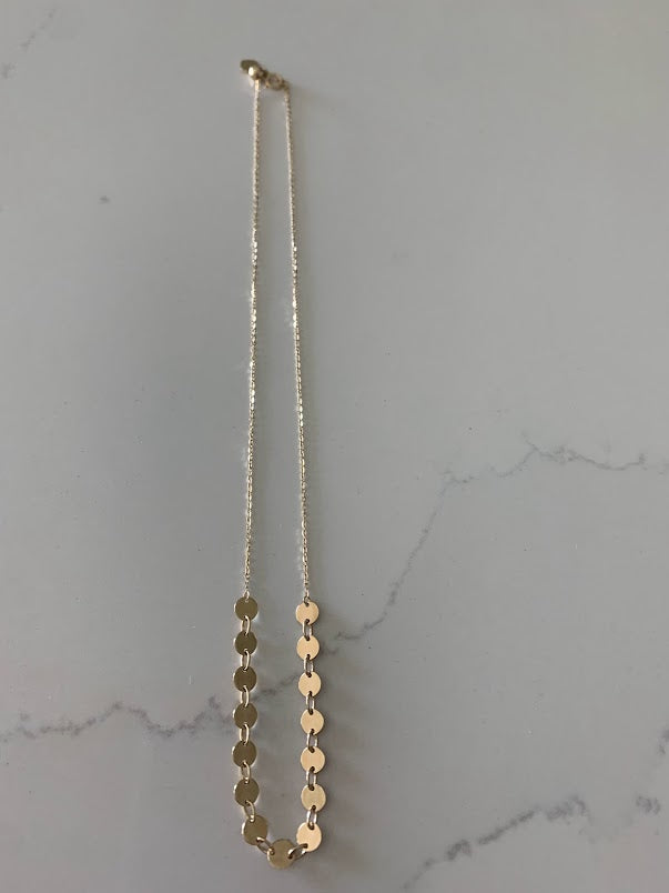 14k Solid Gold Adjustable Disc Choker Necklace, Dainty Necklace, Layering Necklace, 16"/18" Necklace