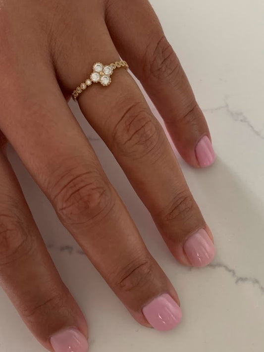14K Yellow Gold Flower Ring | Cubic Zirconia Dainty Ring| Cute Flower Ring | Everyday Ring | Ring for her | Promise Ring