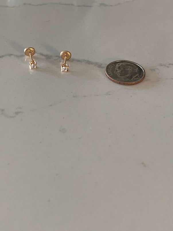 14K Gold 3MM Cubic ZC Studs on Four Prongs • CZ Earrings • 4 Prong Screw back Circular Studs • Cubic Zirconia 4 Prong Studs • 3MM C/Z
