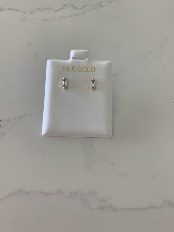 14K Solid Gold Baguette Cubic CZ Earrings, Baguette Studs, Push Back Studs, Beautiful and Elegant Dainty Earrings