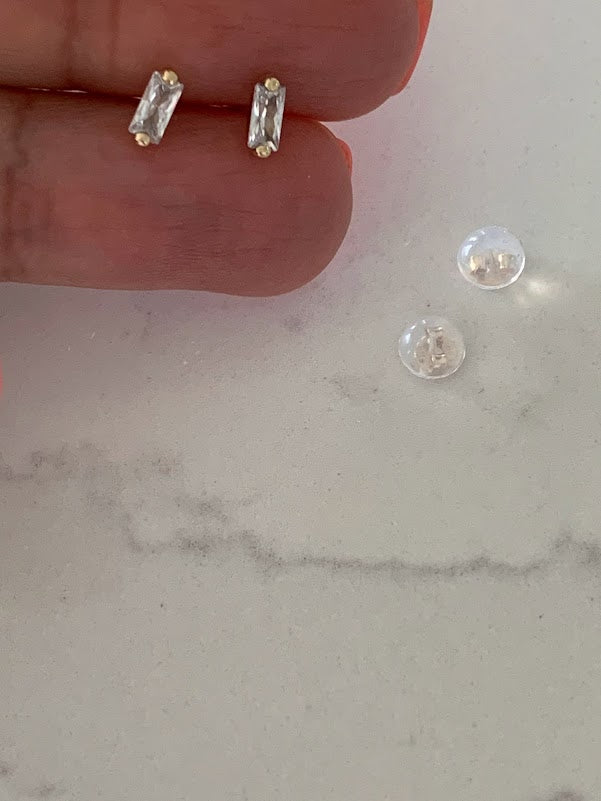 14K Solid Gold Baguette Cubic CZ Earrings, Baguette Studs, Push Back Studs, Beautiful and Elegant Dainty Earrings