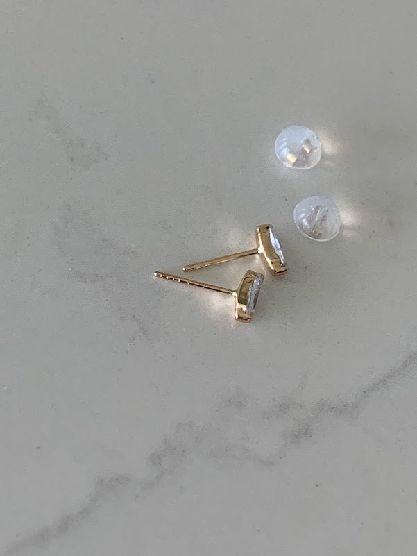 14K Solid Gold Baguette Cubic CZ Earrings, Baguette Studs, Push Back Studs, Beautiful and Elegant Dainty Earrings