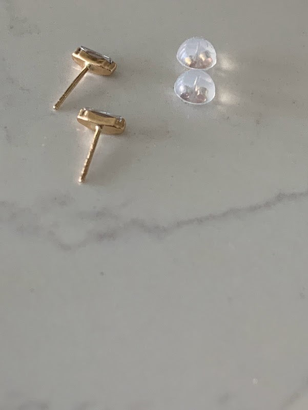14K Solid Gold Baguette Cubic CZ Earrings, Baguette Studs, Push Back Studs, Beautiful and Elegant Dainty Earrings