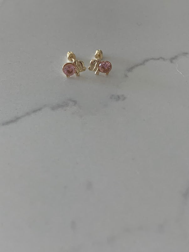 14K Pink CZ Elephant Earrings, Dainty Earrings, Women Earrings, Kids Earrings, Solid Gold Elephant, Pink Elephants, Gold Earrings