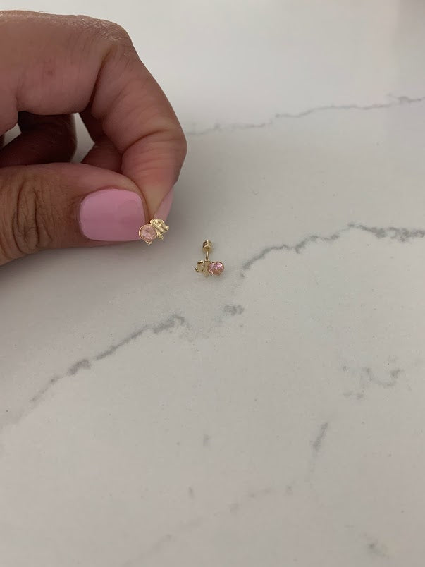 14K Pink CZ Elephant Earrings, Dainty Earrings, Women Earrings, Kids Earrings, Solid Gold Elephant, Pink Elephants, Gold Earrings