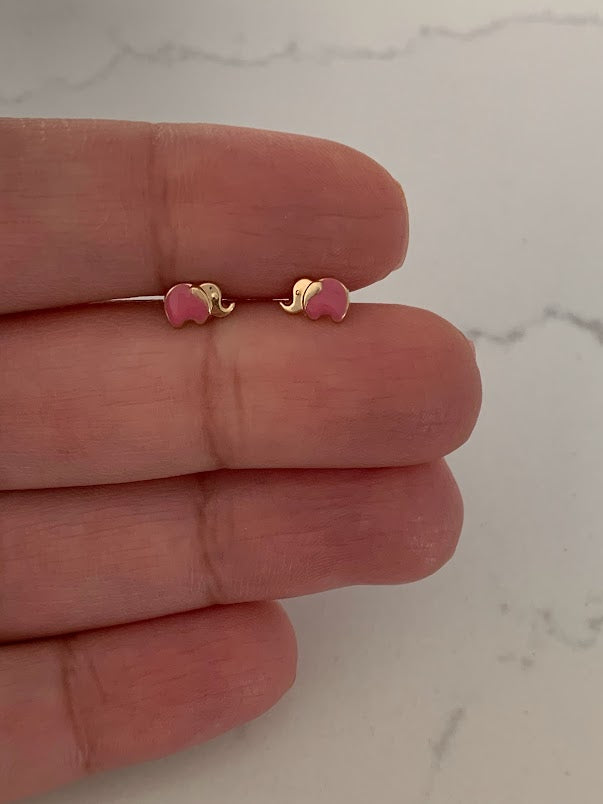 14K Pink Enamel Elephant Earrings, Dainty Earrings, Women Earrings, Kids Earrings, Solid Gold Elephant, Pink Elephants, Gold Earrings