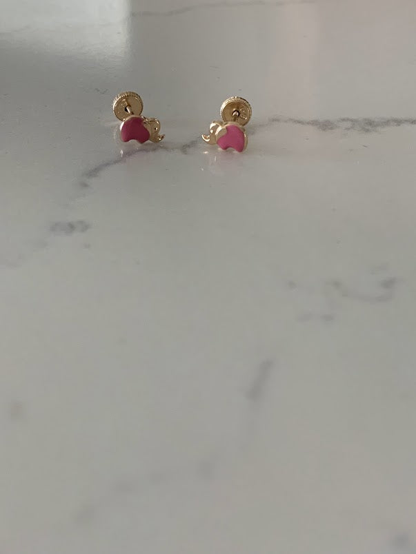 14K Pink Enamel Elephant Earrings, Dainty Earrings, Women Earrings, Kids Earrings, Solid Gold Elephant, Pink Elephants, Gold Earrings