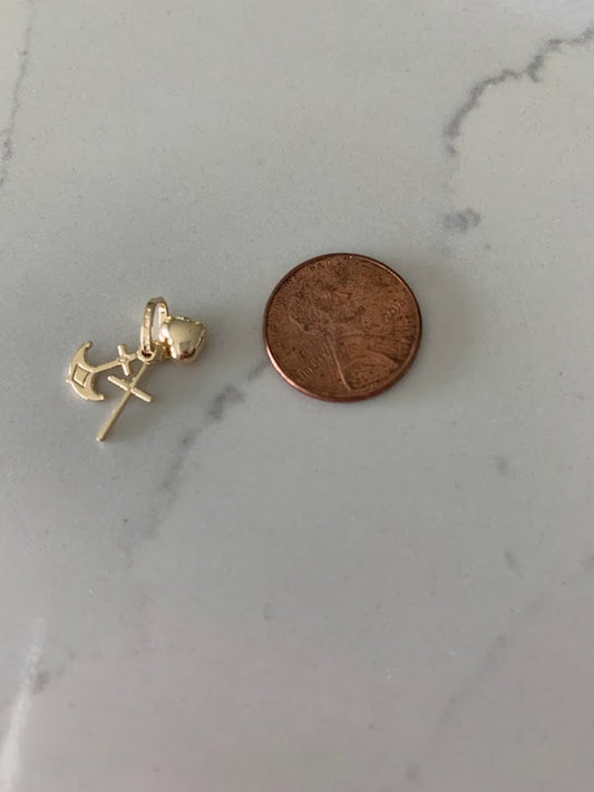 14K Gold Heart, Cross and Anchor Solid Gold Pendant | Faith, Hope and Love Charms | Puff Heart | Triple Pendant