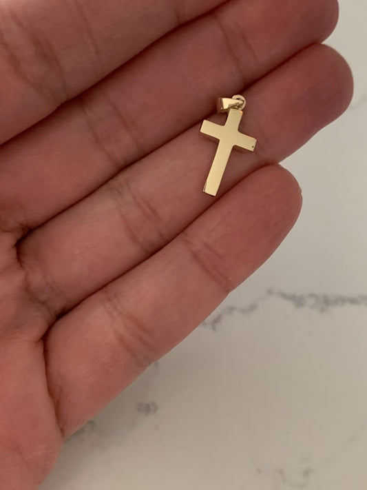 14K Solid Gold Curve Cross | Yellow Gold Cross | High Polish Cross