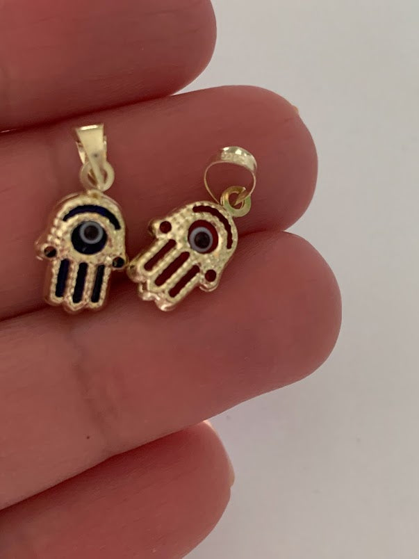 14K Solid Gold Dark Blue, Light Blue and Red Evil Eye Hamsa Pendant | Hamsa Evil Eye | Personalized Solid Gold Dainty Pendant | Protective Gold Charm