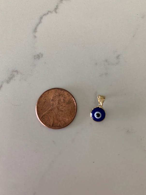 14K Solid Gold Blue Evil Eye Pendant | 6MM Diameter | Evil Eye Charms | Gold Charms | Protection Charms | Round Shape Evil Eye