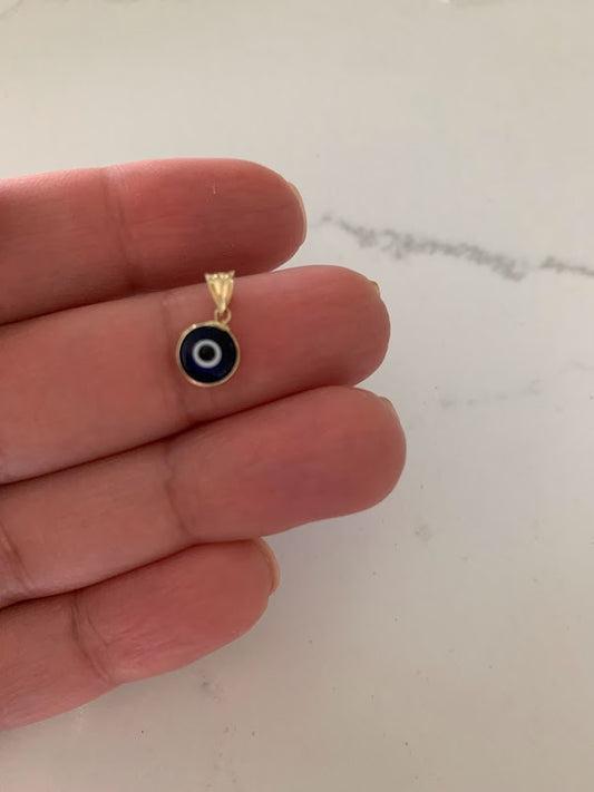 14K Solid Gold Blue Evil Eye Pendant | 6MM Diameter | Evil Eye Charms | Gold Charms | Protection Charms | Round Shape Evil Eye