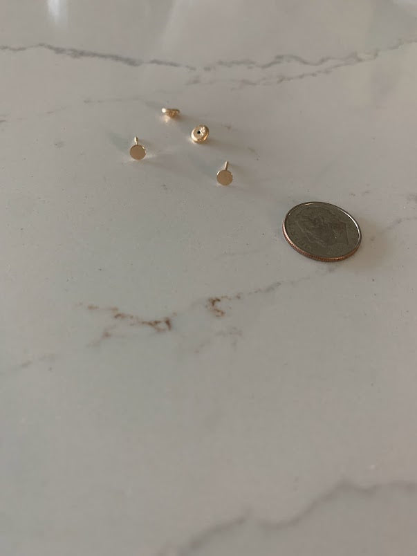 4MM Round Disc, Screw Back Studs, 14K Gold Dainty Circle Dot Stud Earrings