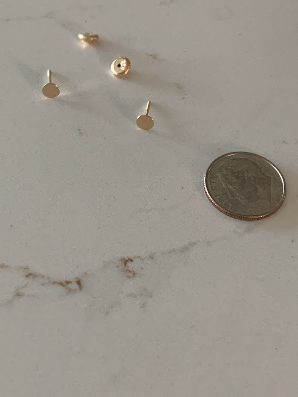 4MM Round Disc, Screw Back Studs, 14K Gold Dainty Circle Dot Stud Earrings