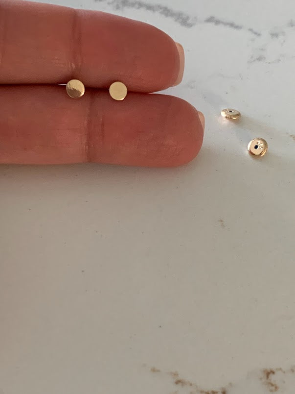 4MM Round Disc, Screw Back Studs, 14K Gold Dainty Circle Dot Stud Earrings