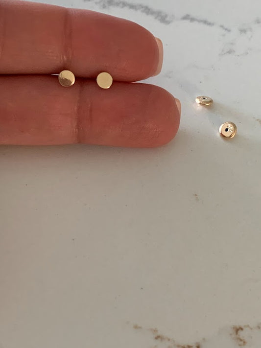 4MM Round Disc, Screw Back Studs, 14K Gold Dainty Circle Dot Stud Earrings
