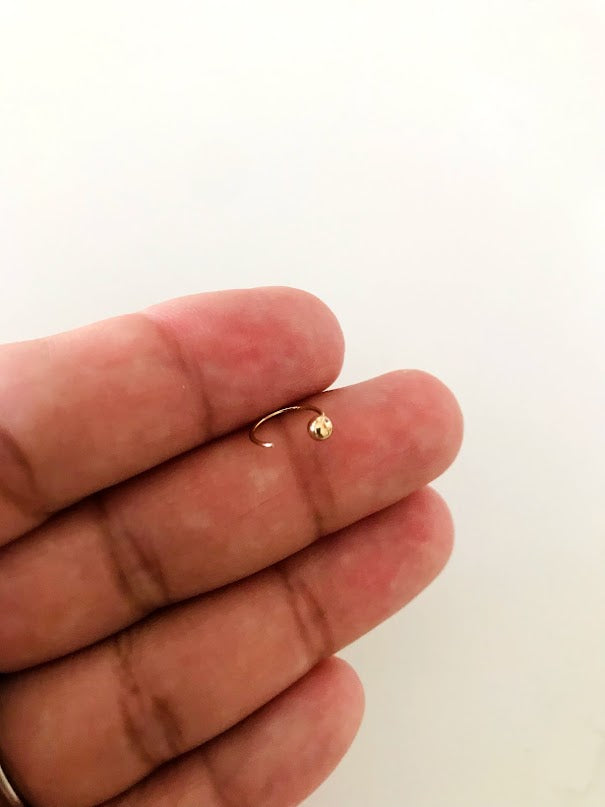 14K Yellow Gold, Open Hoop with Tiny Ball Nose Ring, Yellow Gold Nose Ring, Hoop Nose Ring