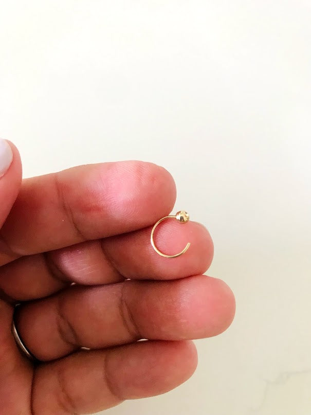 14K Yellow Gold, Open Hoop with Tiny Ball Nose Ring, Yellow Gold Nose Ring, Hoop Nose Ring