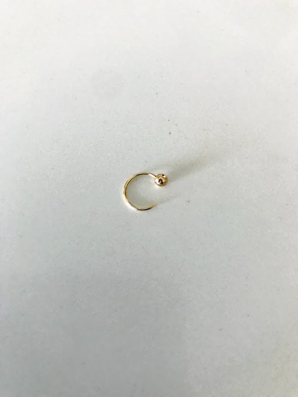 14K Yellow Gold, Open Hoop with Tiny Ball Nose Ring, Yellow Gold Nose Ring, Hoop Nose Ring