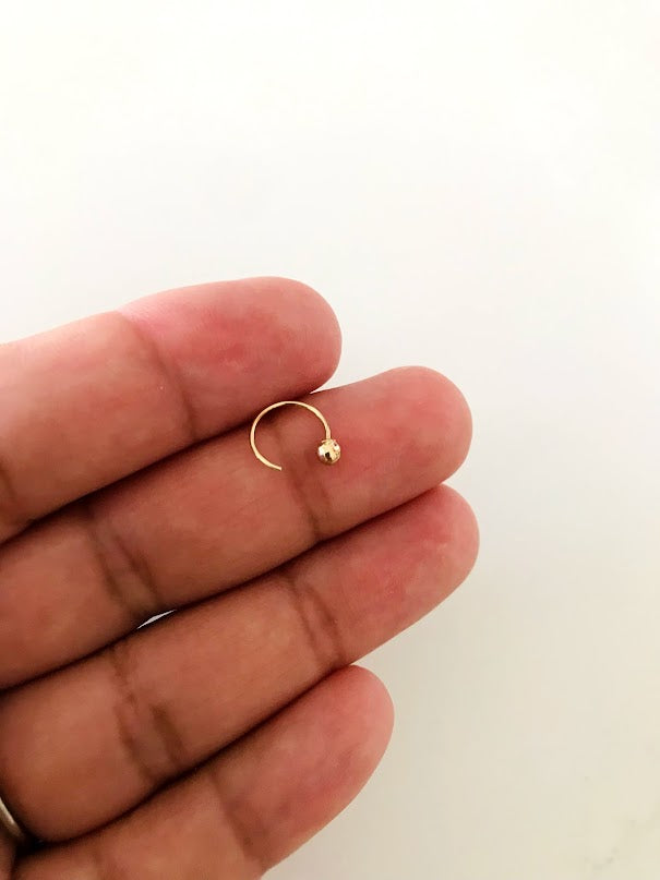 14K Yellow Gold, Open Hoop with Tiny Ball Nose Ring, Yellow Gold Nose Ring, Hoop Nose Ring