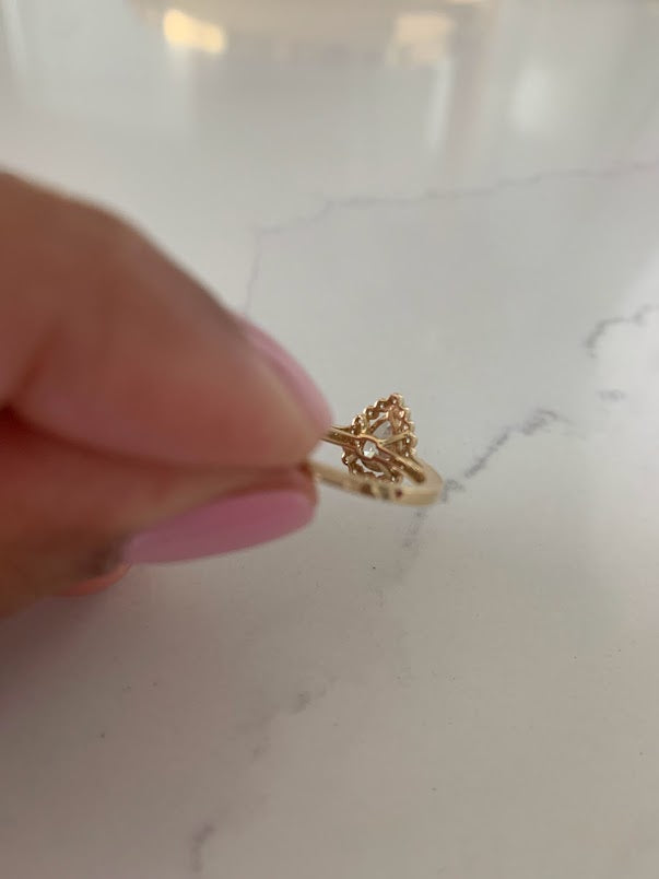 14K Yellow Gold Pear-cut Cubic Zirconia One Tier of Shimmering round Cubic Zirconia | Anniversary Ring | Engagement Ring | Ring for her