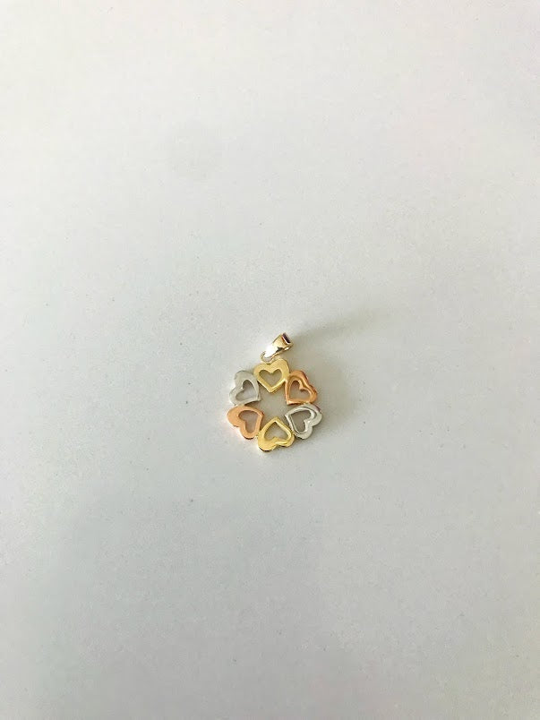 16MM 14K Solid Gold Tricolor Heart Pendant | Yellow White and Rose Gold Heart | 14K Heart Pendant