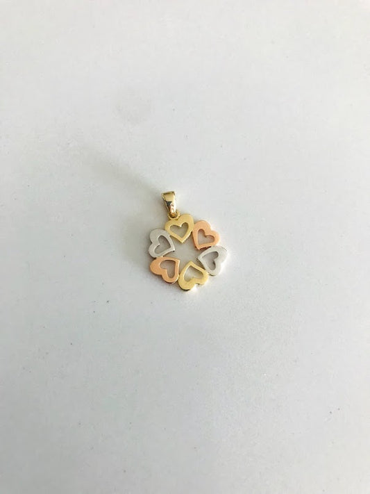 16MM 14K Solid Gold Tricolor Heart Pendant | Yellow White and Rose Gold Heart | 14K Heart Pendant