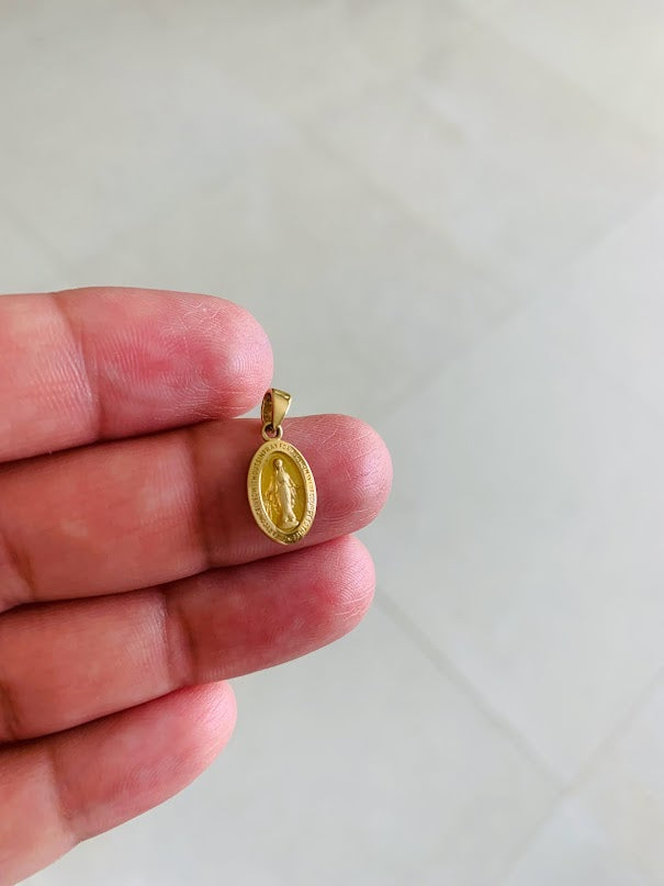 12MM 14K Solid Gold Virgin of Miracles | Yellow Gold Pendant | Catholic Pendant | 14K Solid Gold Pendant