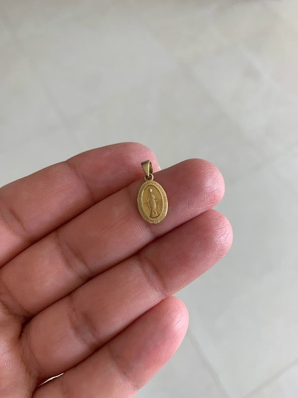 12MM 14K Solid Gold Virgin of Miracles | Yellow Gold Pendant | Catholic Pendant | 14K Solid Gold Pendant