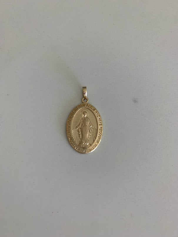 21MM 14K Solid Gold Virgin of Miracles | Yellow Gold Pendant | Catholic Pendant | 14K Solid Gold Pendant
