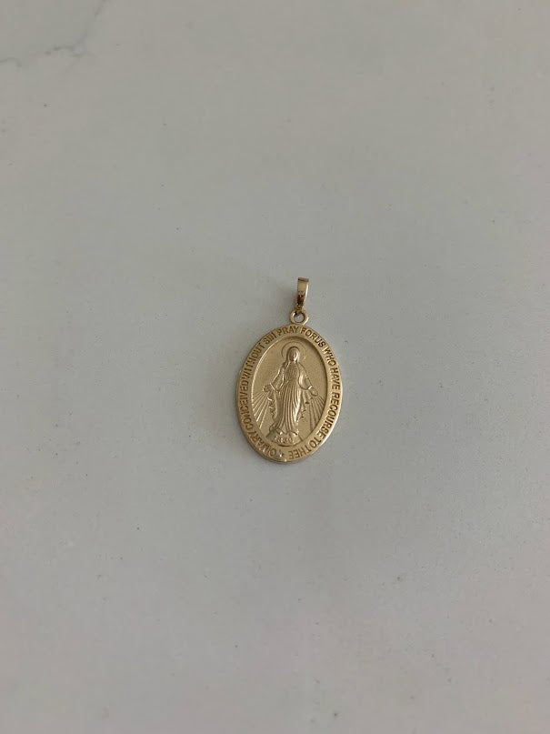 21MM 14K Solid Gold Virgin of Miracles | Yellow Gold Pendant | Catholic Pendant | 14K Solid Gold Pendant