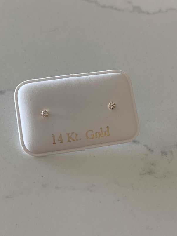 14K Gold 2MM CZ Solitaire Stud Earrings, Minimalist Earrings, Cubic Zirconia Gold Studs, Dainty Earrings, 14K Gold Earrings