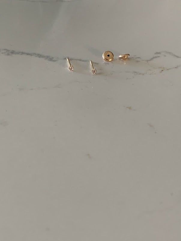 14K Gold 2MM CZ Solitaire Stud Earrings, Minimalist Earrings, Cubic Zirconia Gold Studs, Dainty Earrings, 14K Gold Earrings