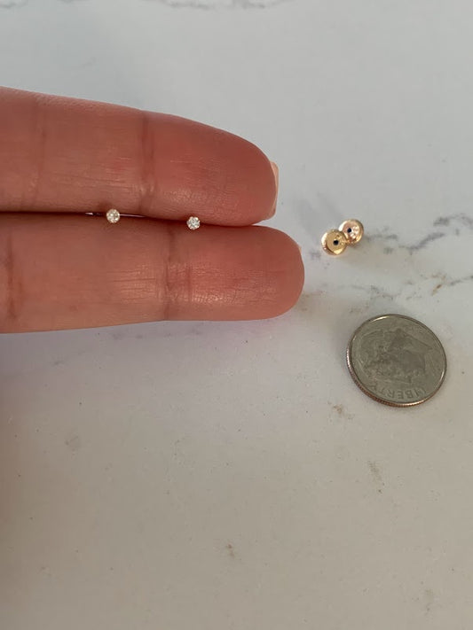 14K Gold 2MM CZ Solitaire Stud Earrings, Minimalist Earrings, Cubic Zirconia Gold Studs, Dainty Earrings, 14K Gold Earrings