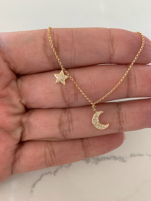 14K Gold Diamond Moon Necklace - KTCollection