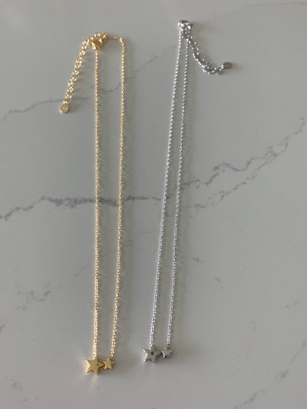 Double Star Necklace, Star Necklace, Dainty Gold Necklace, Gifts for her, Delicate Star Necklace, Gold Star Necklace