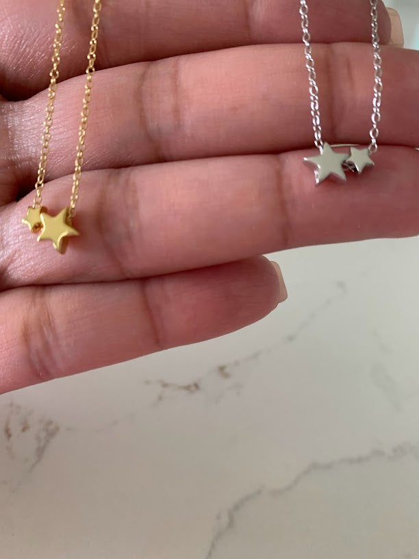 Double Star Necklace, Star Necklace, Dainty Gold Necklace, Gifts for her, Delicate Star Necklace, Gold Star Necklace